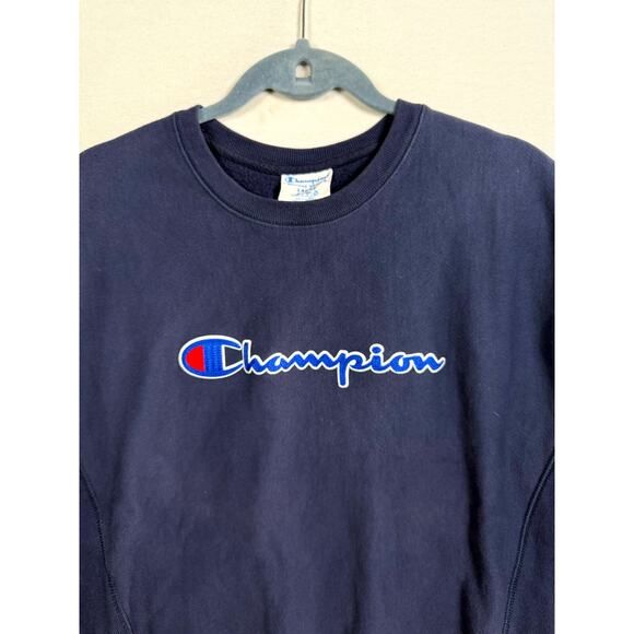 Champion Sweatshirt Men Large Navy Reverse Weave Long Sleeve Crew Neck Pullover - Picture 3 of 8